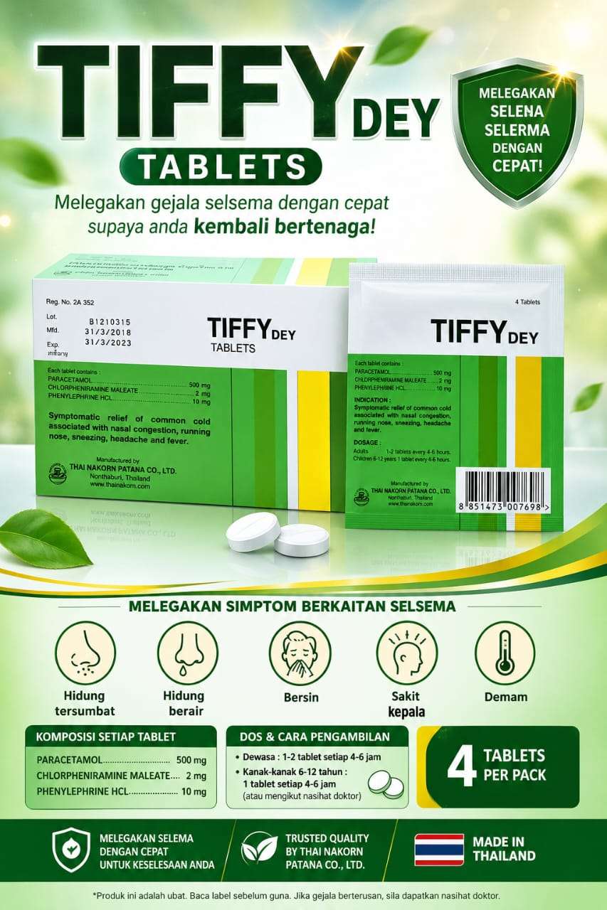 Thailand Halal Tiffy Dey 泰国天飞感冒药 ( 4 Tablets)